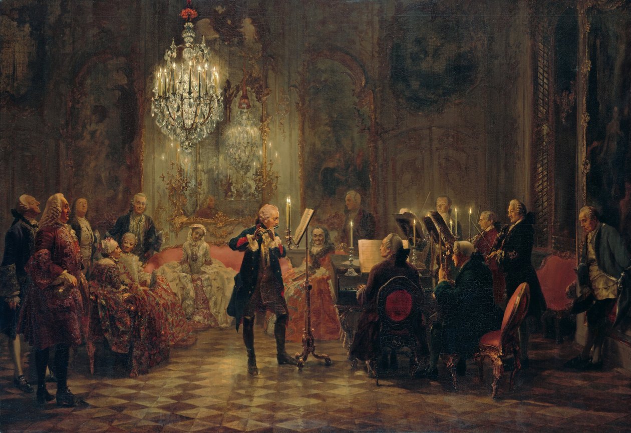Fløjtekoncert med Frederik den Store i Sanssouci, 1850-1852 af Adolph Menzel