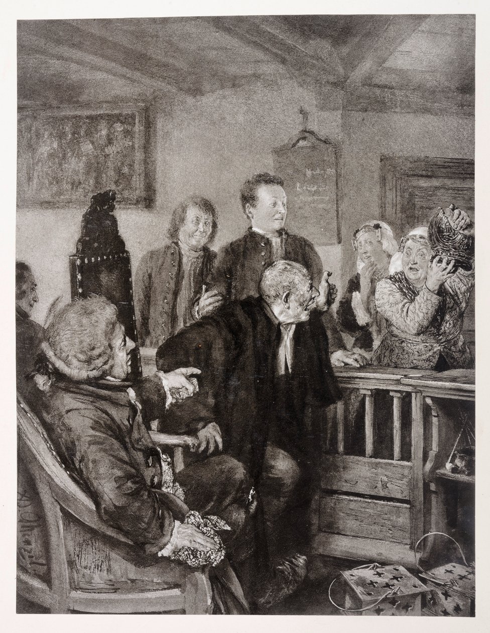 Fru Marthes anklage, med henvisning til Heinrich von Kleists »Den knuste krukke« af Adolph Menzel