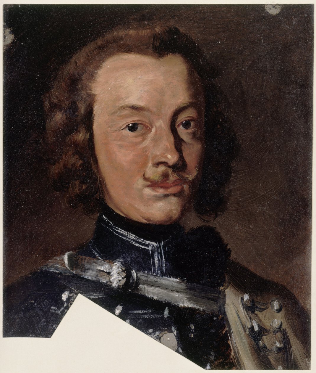 Friedrich Wilhelm Freiherr von Seydlitz-Kurzbach, preussisk kavalerigeneral, eskadronchef for Husarregiment nr. 4 (på billedet nedenfor ses et udsnit af detaljerne i dolmanens snøring); hovedet vendt mod højre, blikket rettet fremad af Adolph Menzel