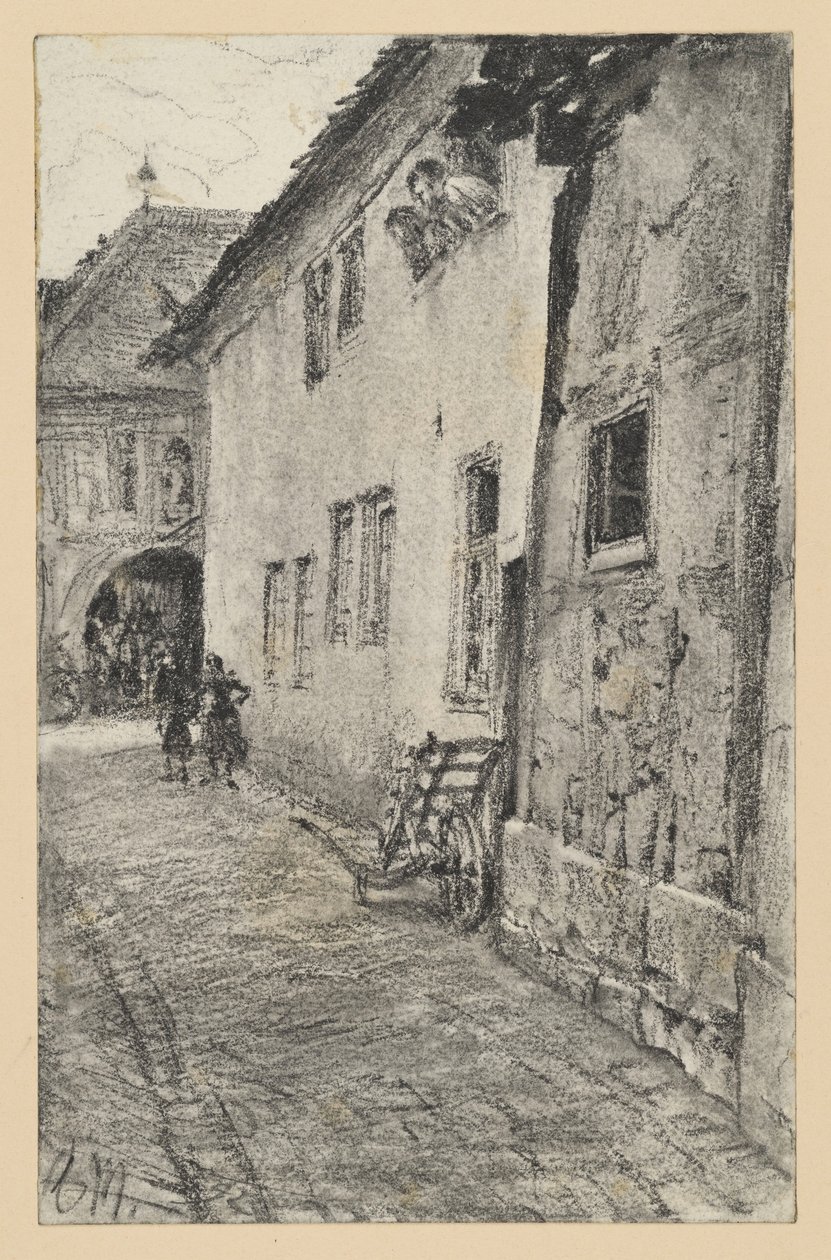 Gyde med udsigt til en rundbuet passage gennem et hus af Adolph Menzel