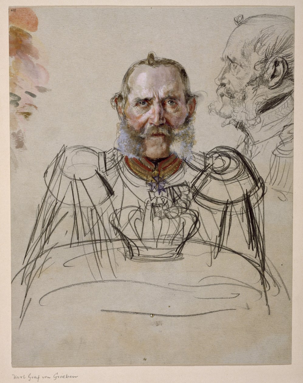 General Karl greve von der Groeben. Studie til maleriet «Kroningen af Wilhelm I i Königsberg» af Adolph Menzel