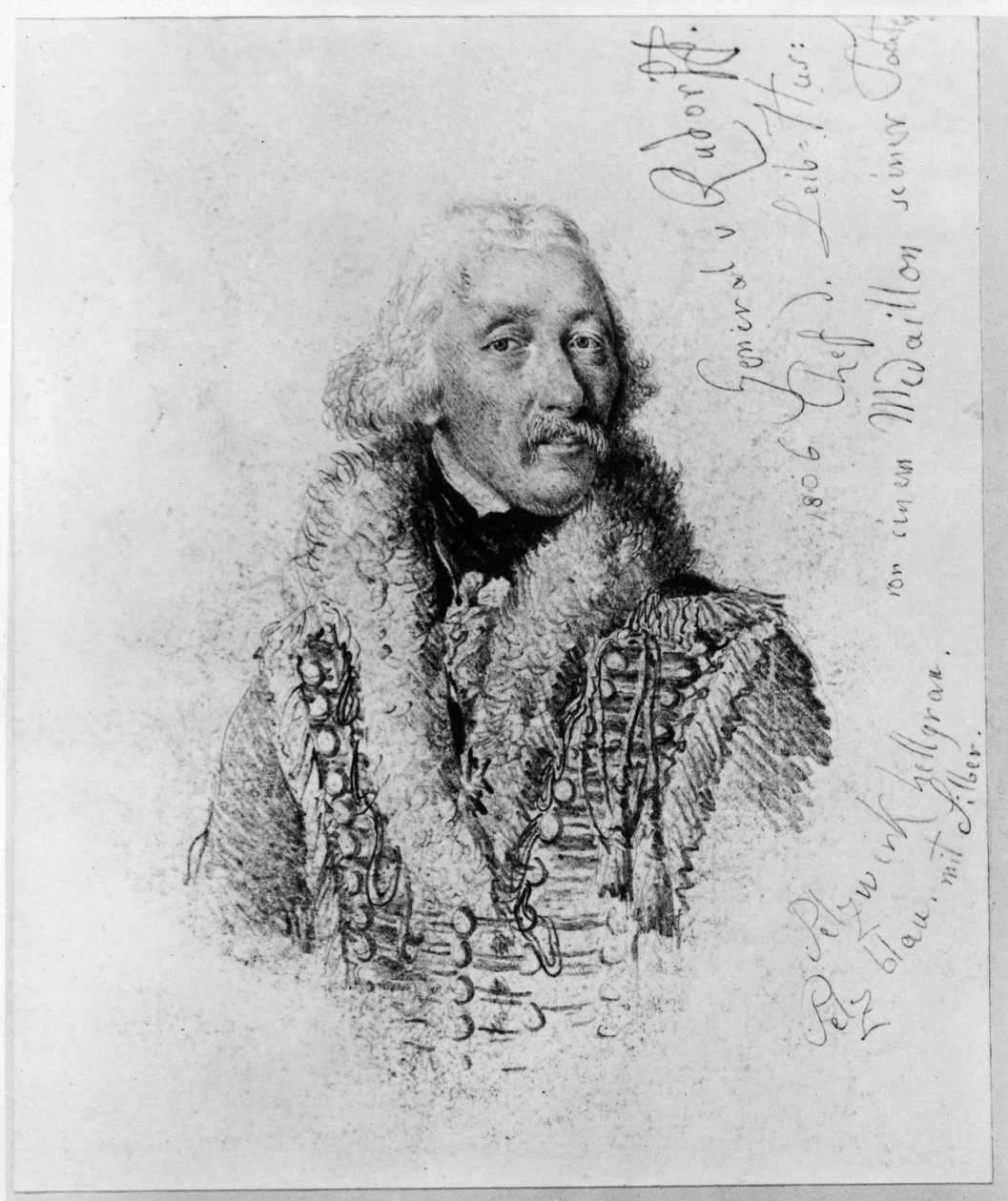 General von Rudorff, chef for livhusarerne, med noter af Adolph Menzel