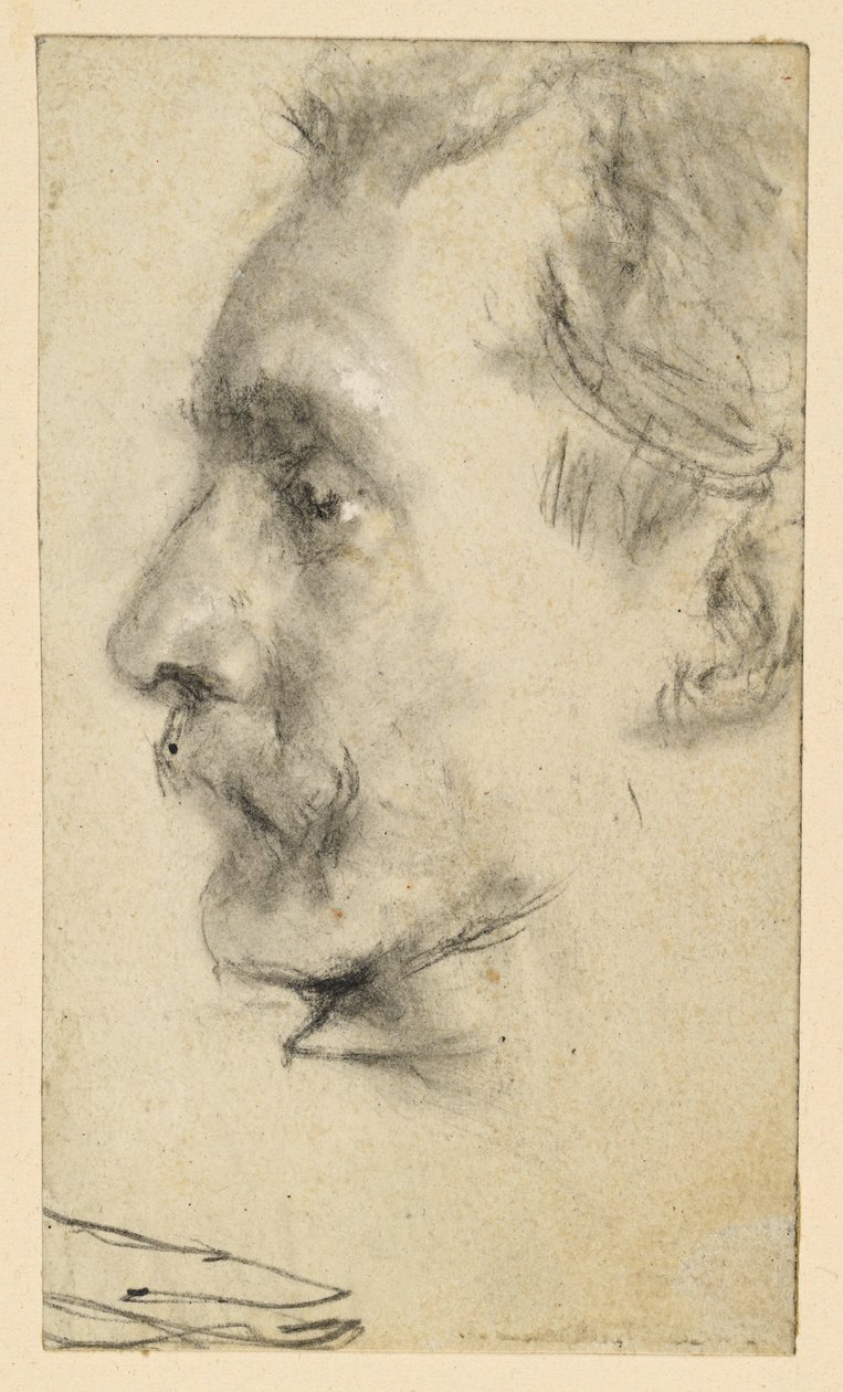 Profilbillede af en mand med overskæg af Adolph Menzel