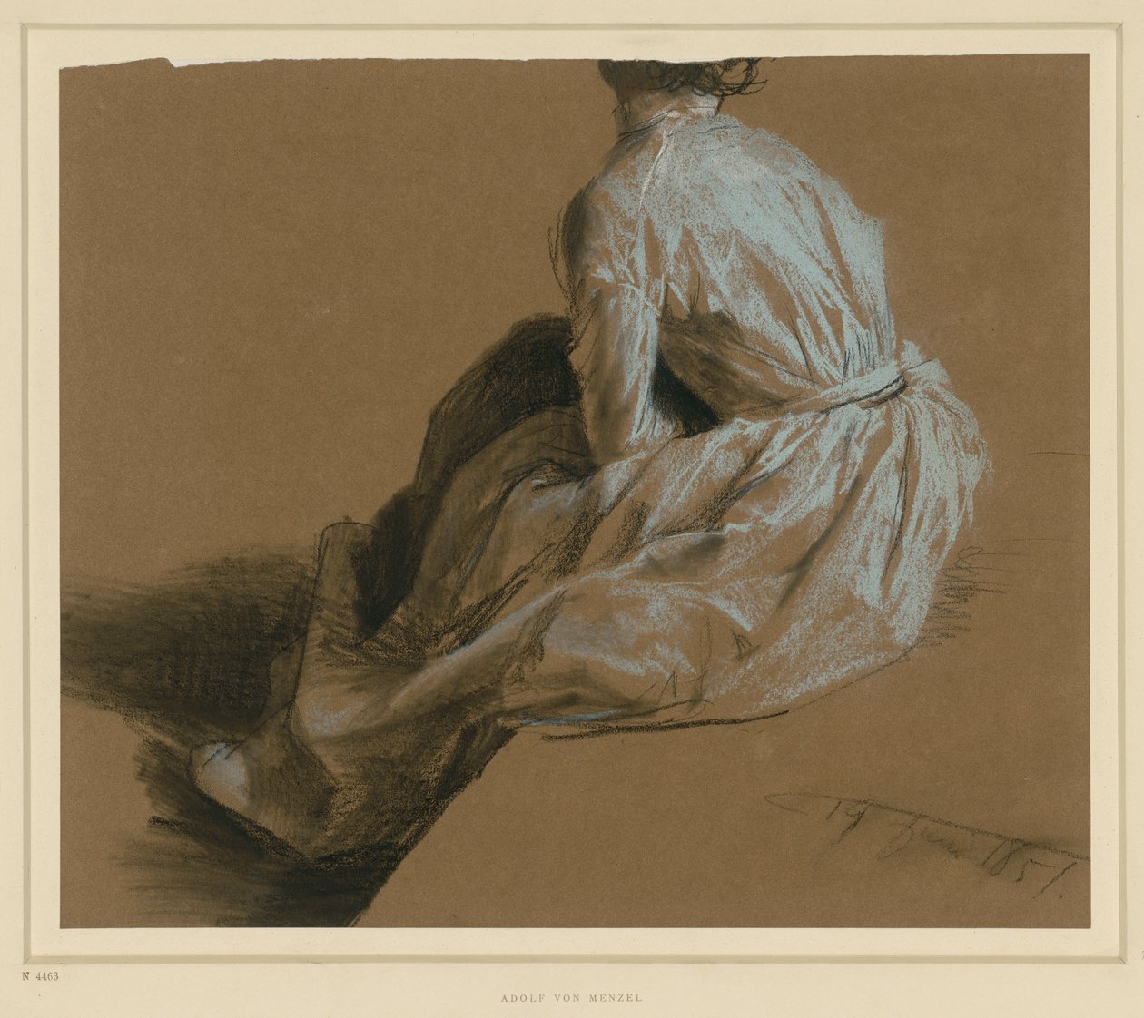 Kostumestudie af en siddende dame set bagfra af Adolph Menzel