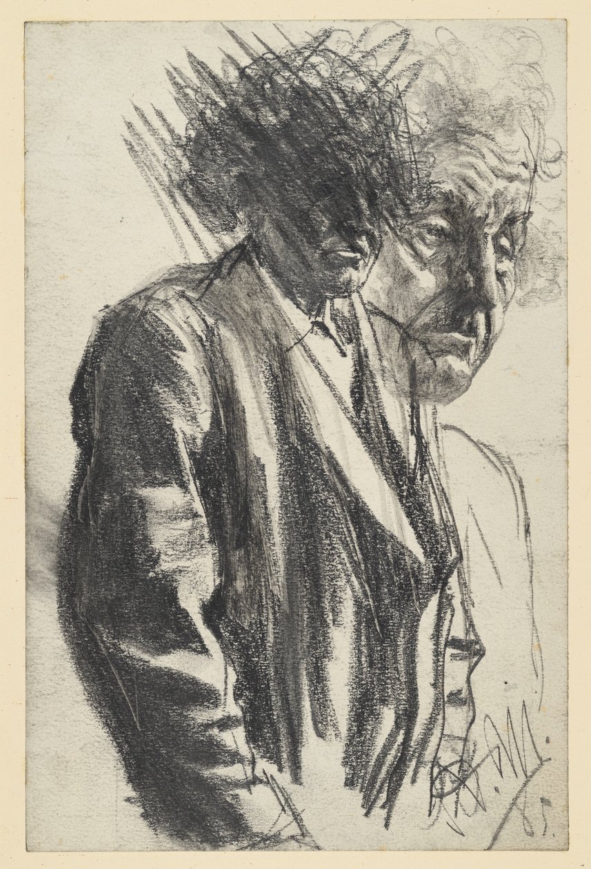Halvfigur af en gammel mand (hovedet er kasseret), ansigtet gentaget af Adolph Menzel