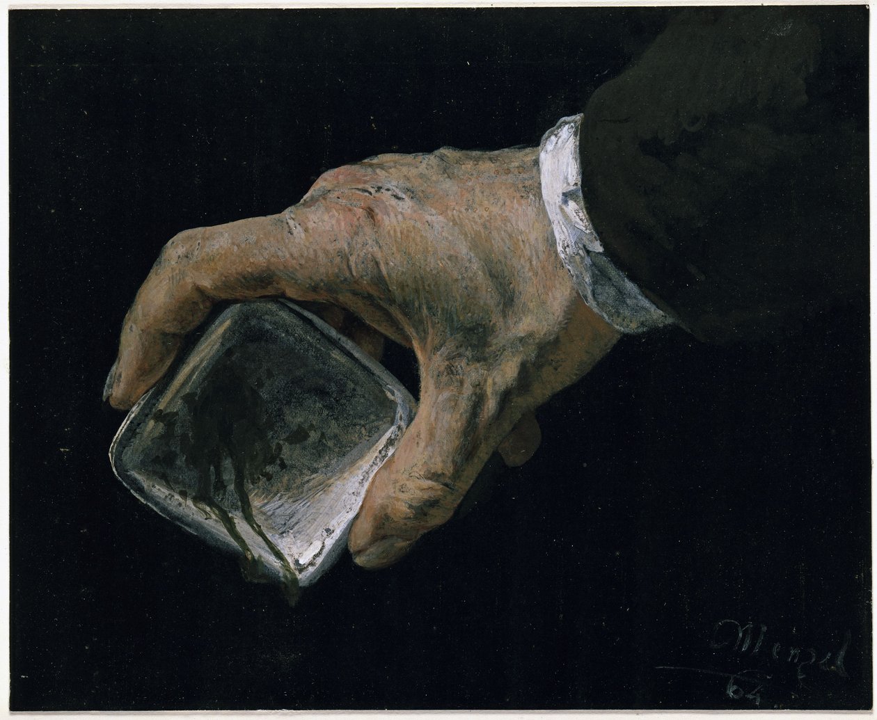Kunstnerens hånd med farveskål af Adolph Menzel