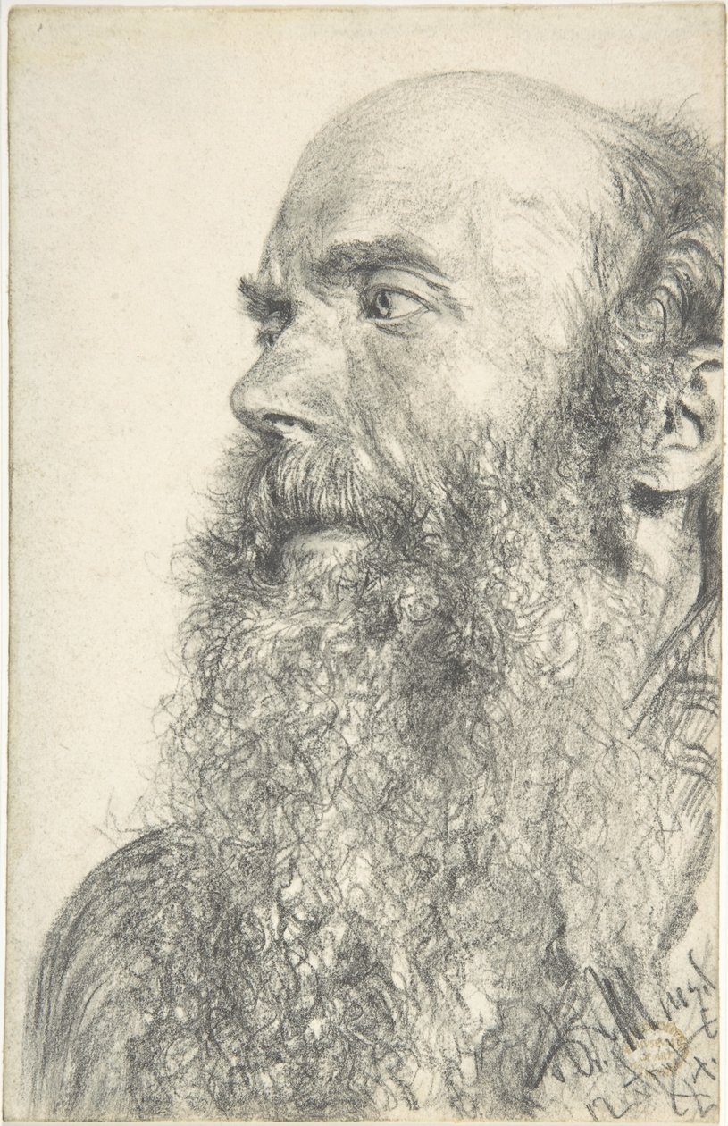 Hovedet af en skægget mand af Adolph Menzel