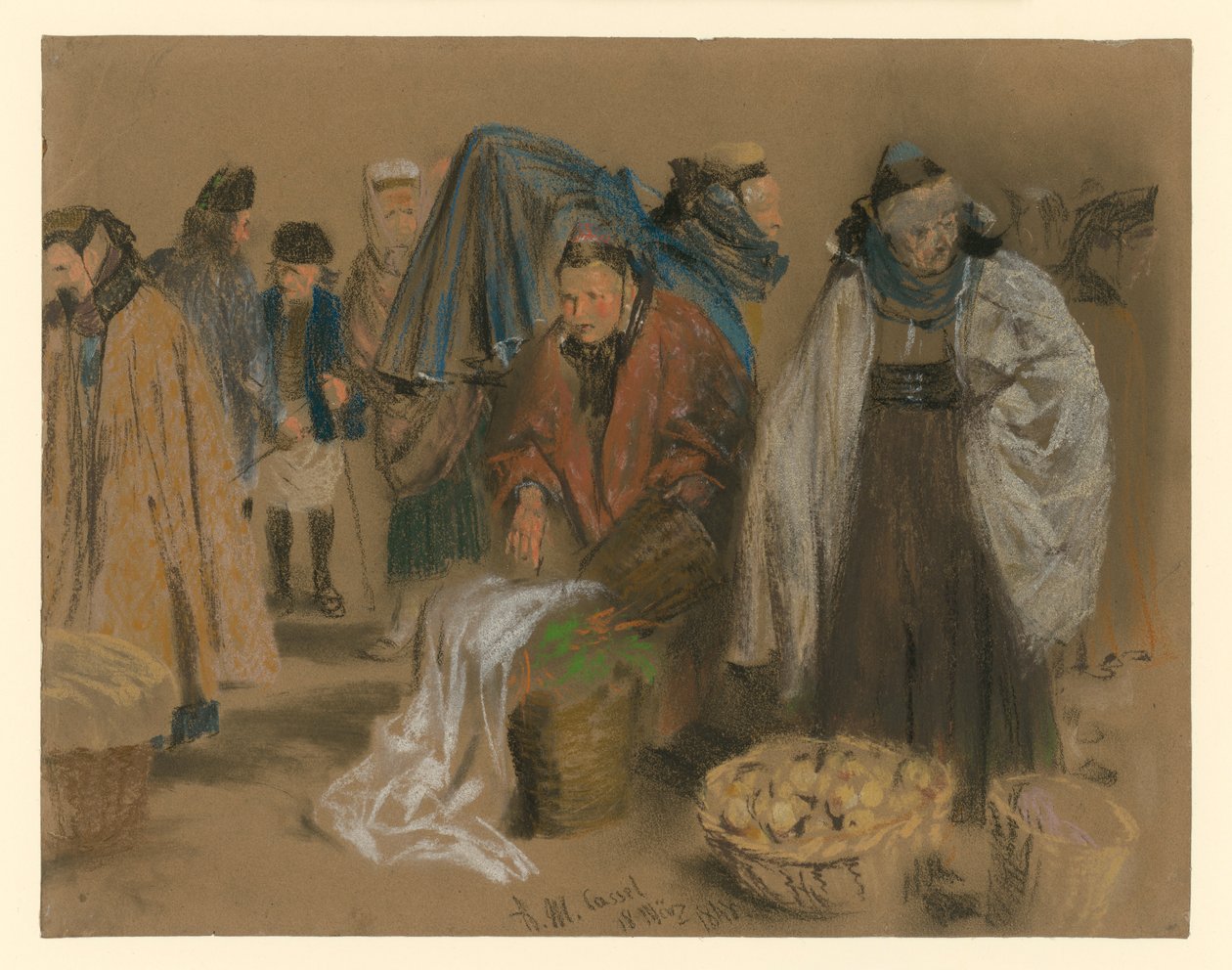 Landmænd fra Hessen på markedet i Kassel af Adolph Menzel