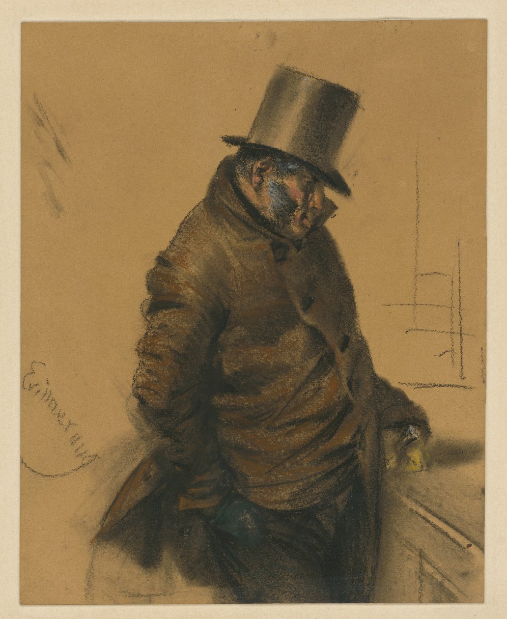 En jødisk herre i høj hat, der står ved kassen og betaler af Adolph Menzel