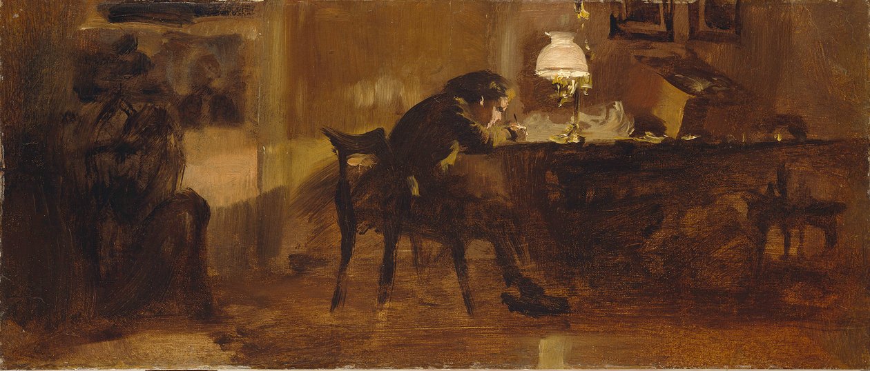 Dreng ved skrivebordet af Adolph Menzel