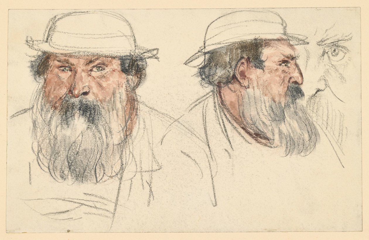 Hovedet af en skægget mand i to studier af Adolph Menzel