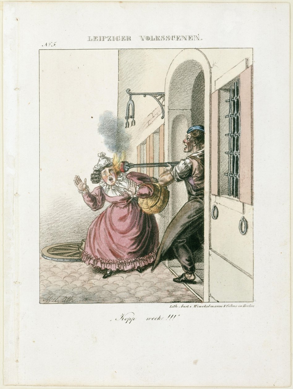 "Vågn op, Kopp!". Fra: Leipziger Volksszenen af Adolph Menzel