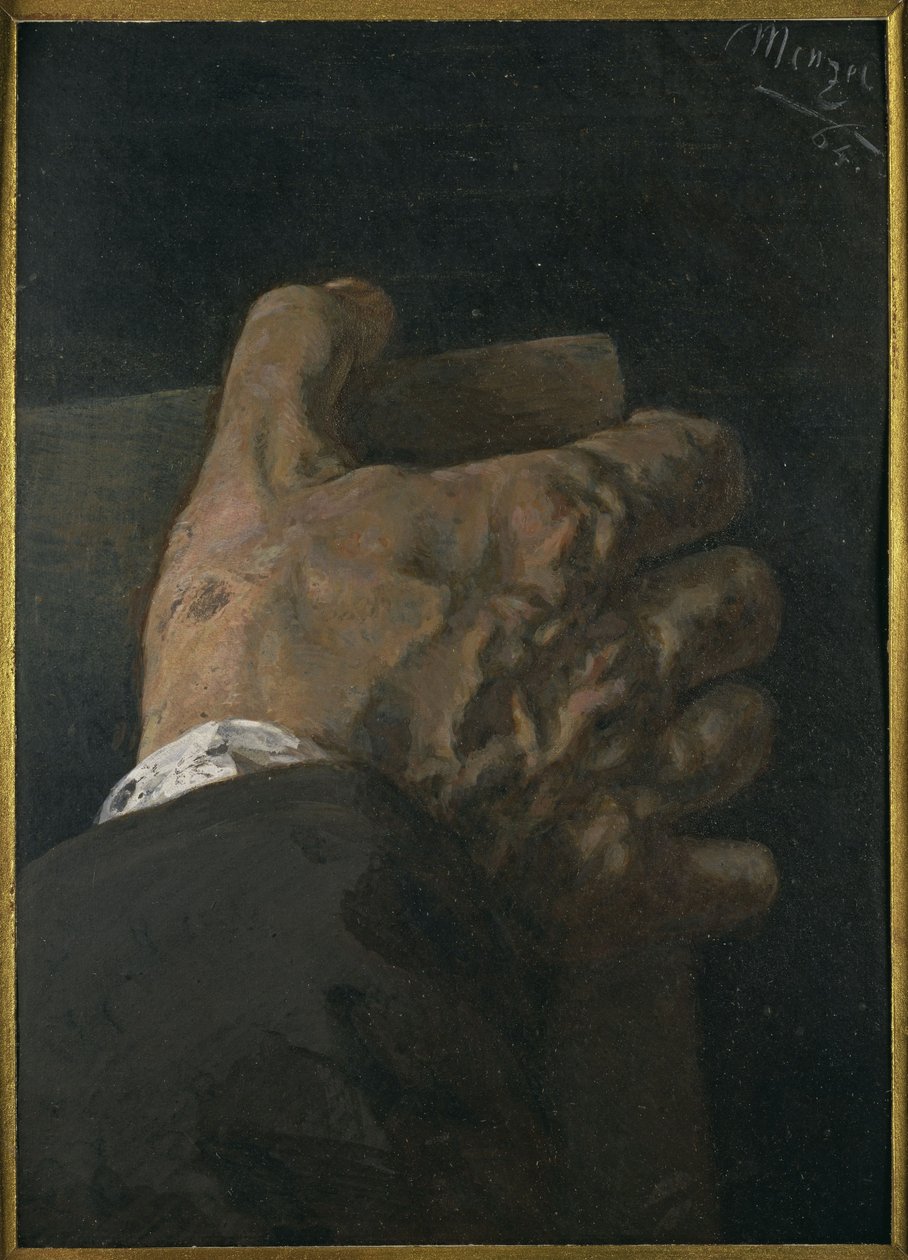 Mandlig hånd, der holder en tavle af Adolph Menzel