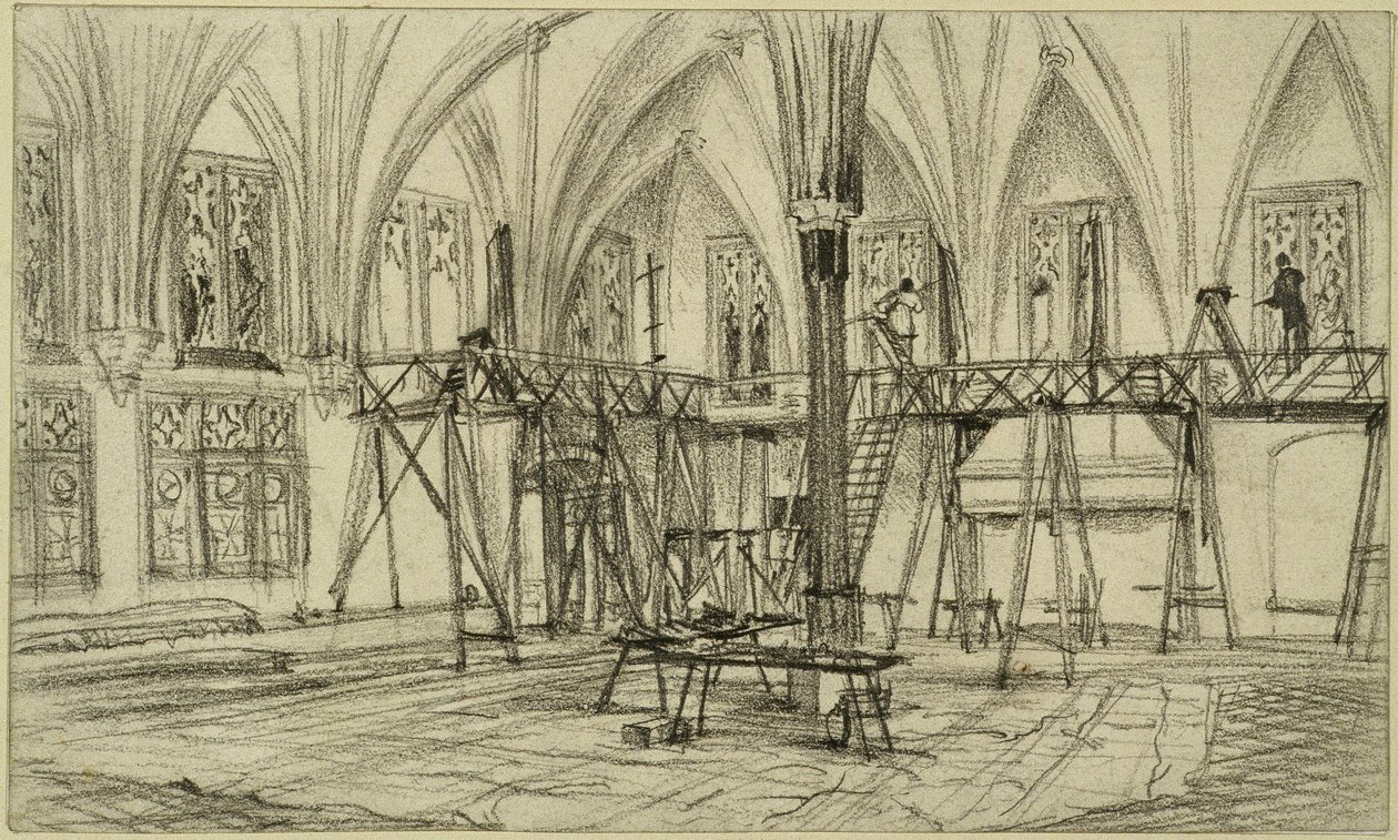 Malere på stilladser i sommerspisestuen på Marienburg Slot af Adolph Menzel