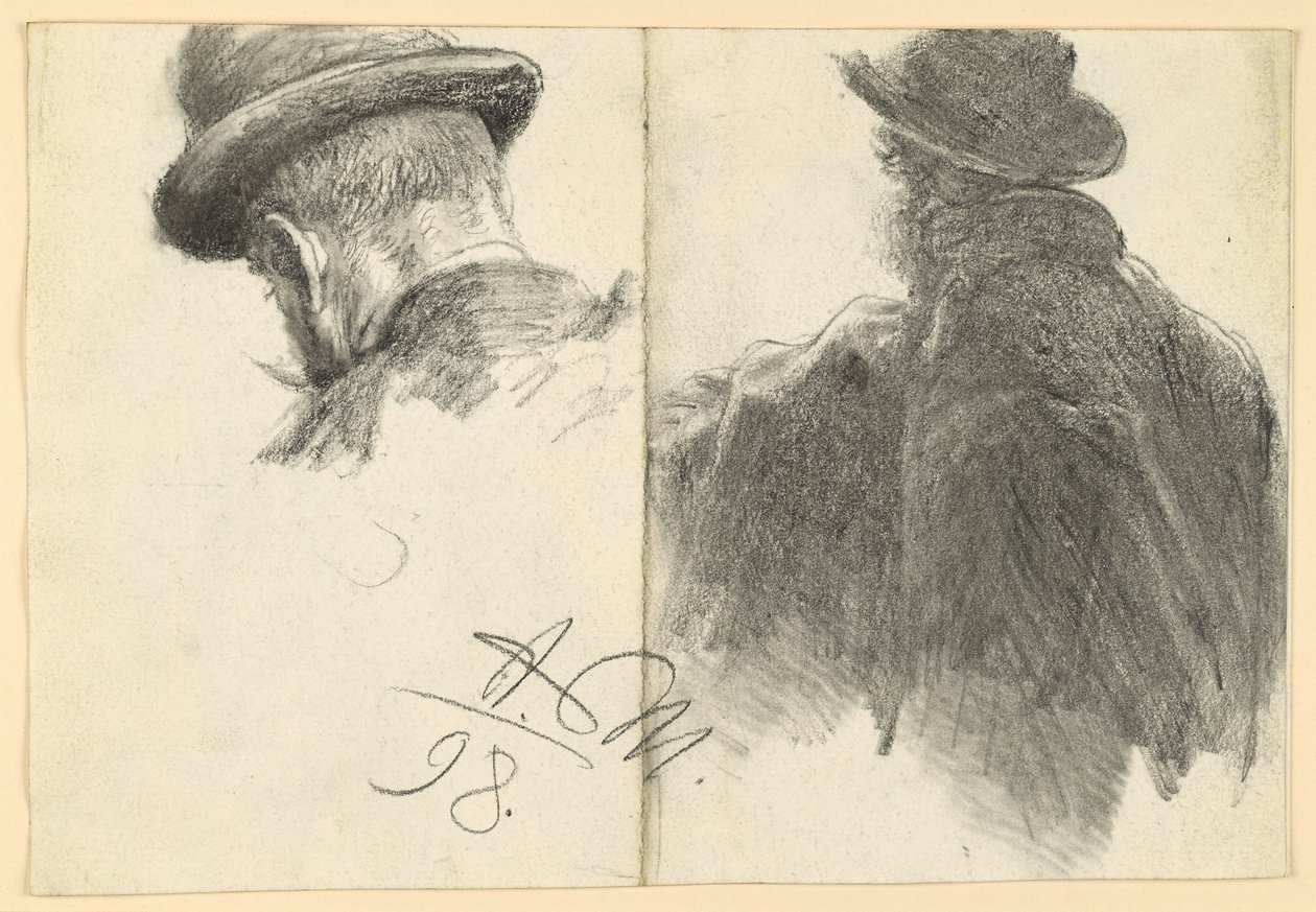 Mand med hat set bagfra, hoved gentaget af Adolph Menzel