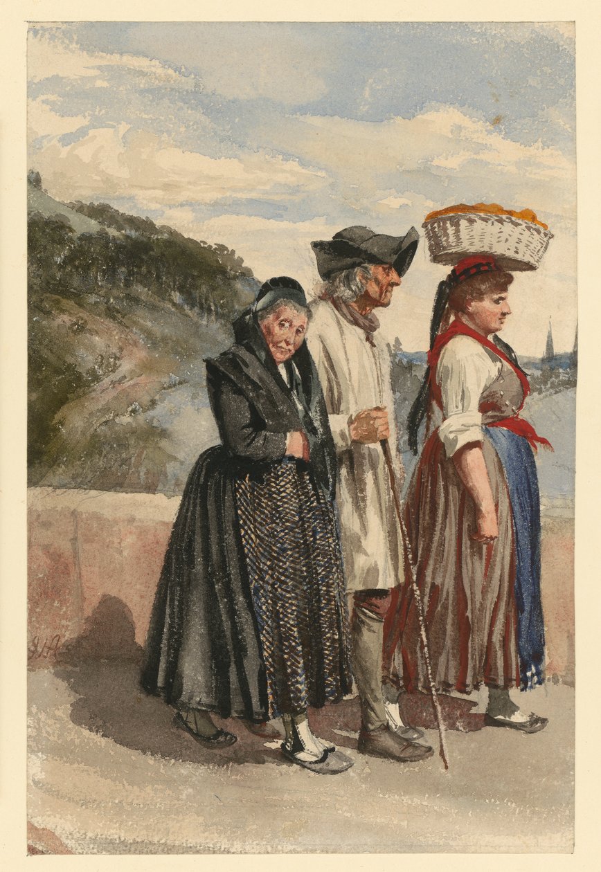 Bønder fra Marburg på Lahn-broen af Adolph Menzel