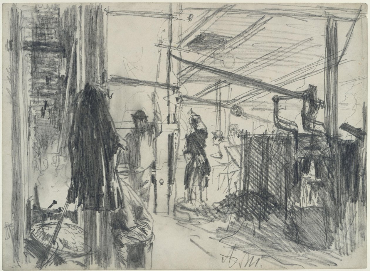 Maskinrummet i valseværket. Studie til »Jernvalseværket. Moderne kykloper« af Adolph Menzel