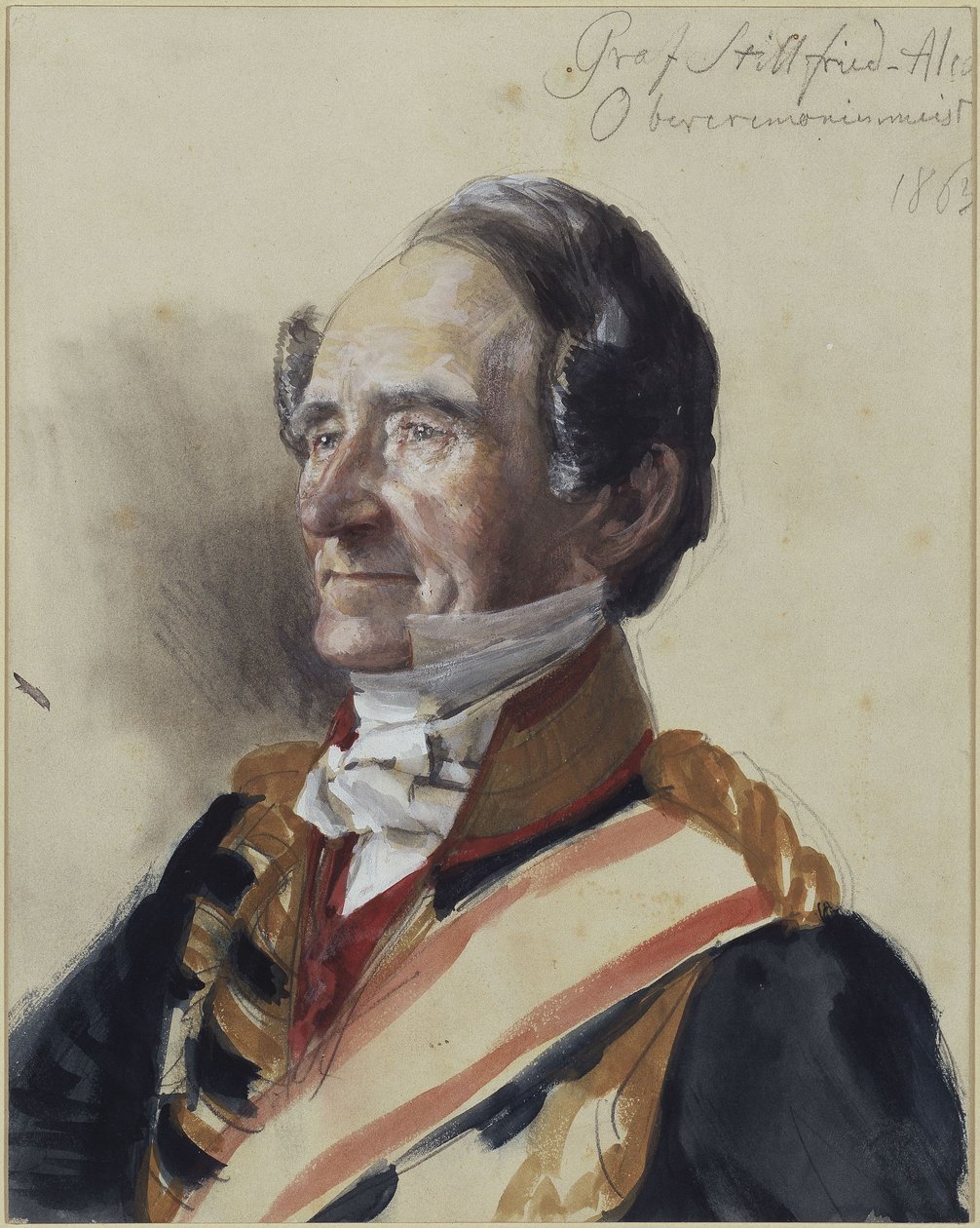 Overceremonimester Rudolf greve Stillfried-Alcantara. Studie til maleriet »Wilhelm 1.s kroning i Königsberg« af Adolph Menzel