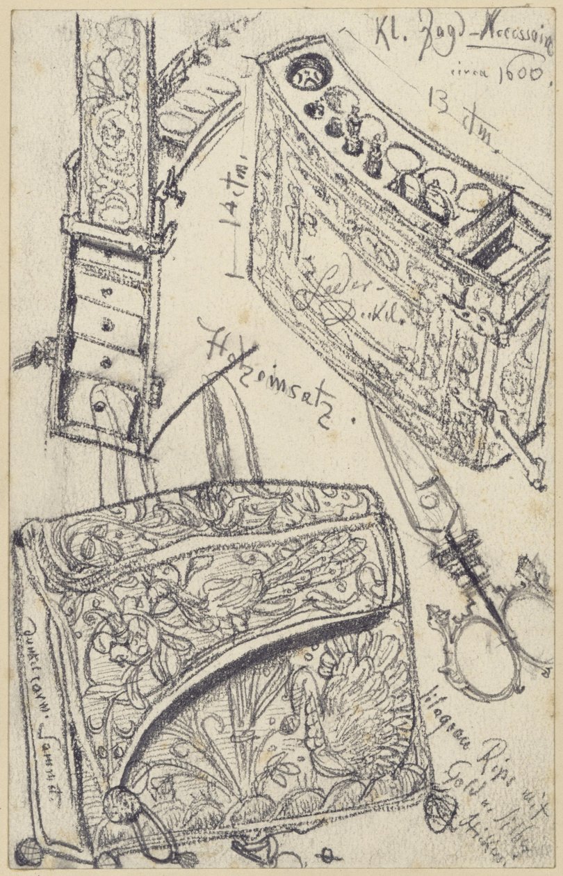 Patronetaske med rejseapotek til kurfyrste Johann Georg I. af Sachsens jagtsadel fra år 1618, Historisk Museum, Dresden af Adolph Menzel