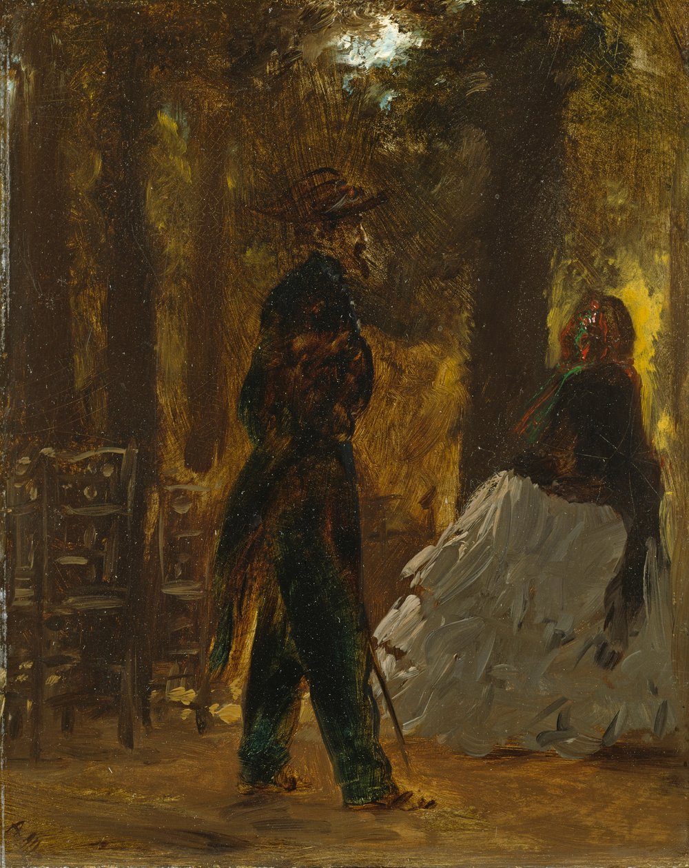 Politibetjent og dame i Tuilerie-haven af Adolph Menzel