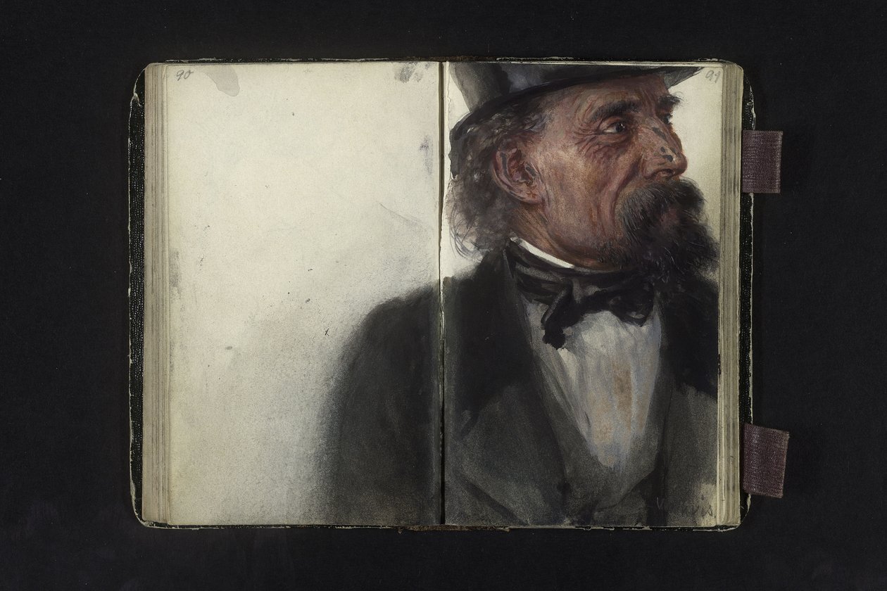 Portræt af en mand med høj hat af Adolph Menzel