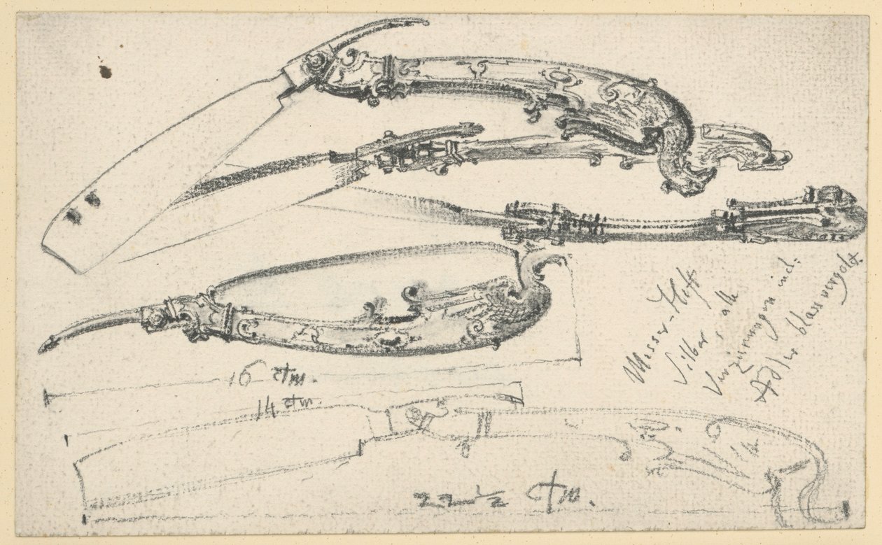 Barberkniv, muligvis fra kurfyrste Johann Georg I af Sachsens jagt- og arbejdsbord, Historisk Museum, Dresden af Adolph Menzel