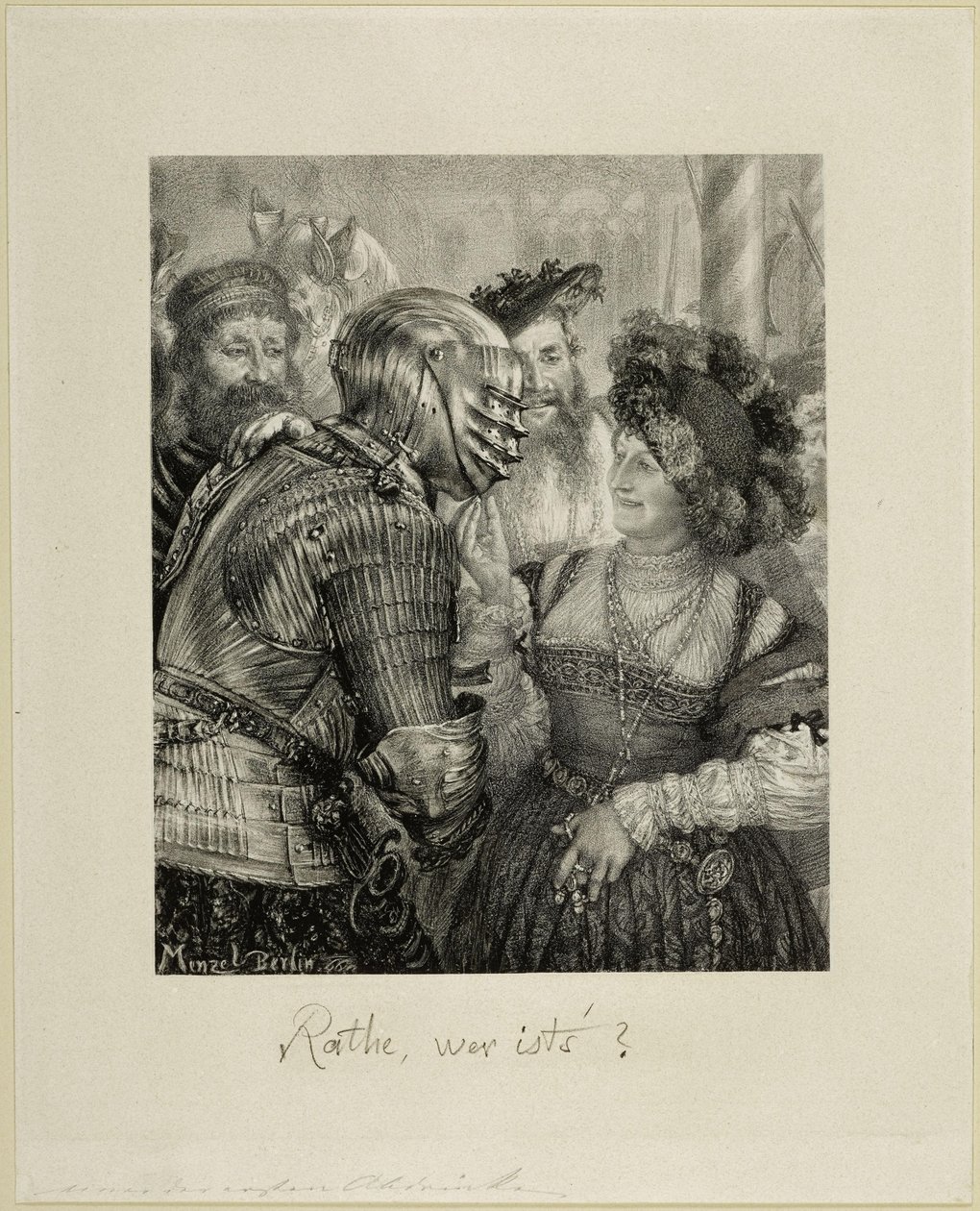 Gæt, hvem det er Scene fra et maskeradeball i ridderdragt. Til »Deutsches Künstleralbum«, årgang 1867 af Adolph Menzel