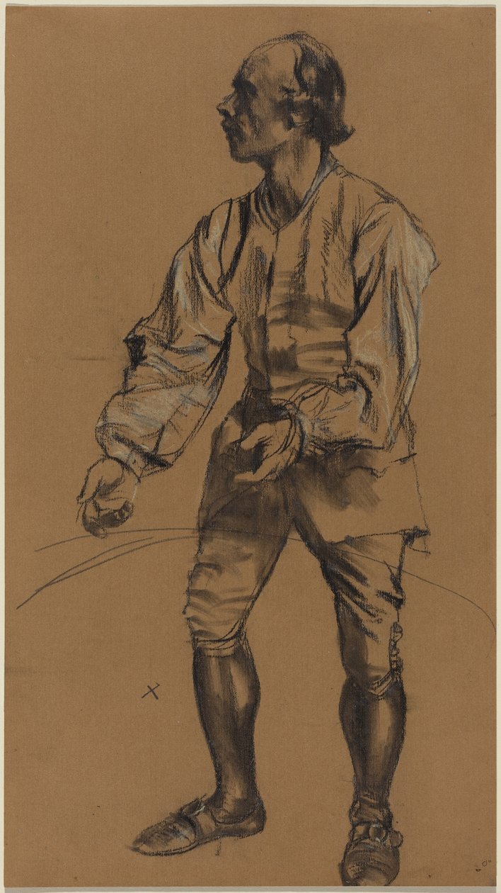 Richard Menzel poserer i kostume fra det 18. århundrede af Adolph Menzel