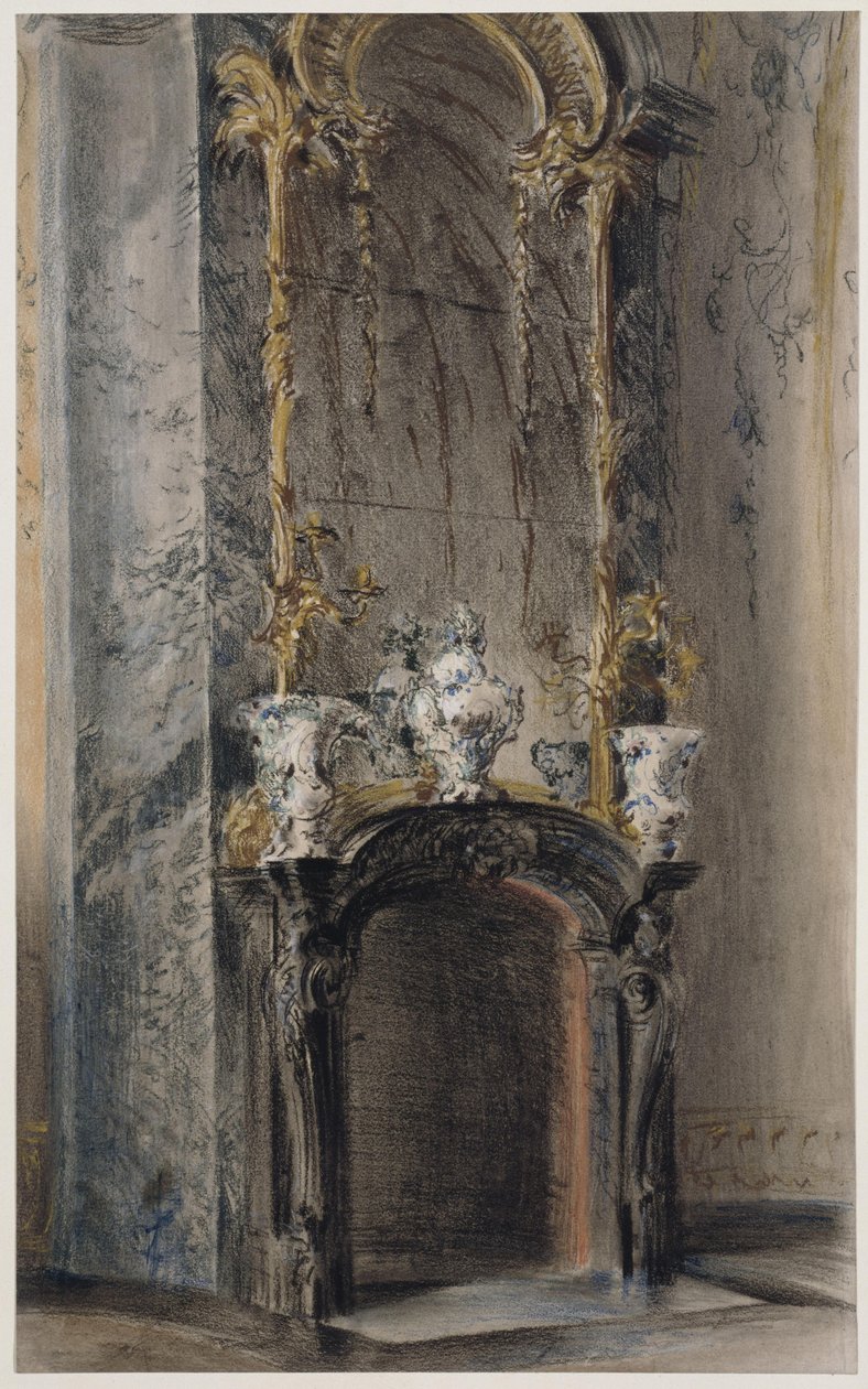 Rokokopejs i Det Ovale Kabinet i Det Nye Palads i Potsdam af Adolph Menzel