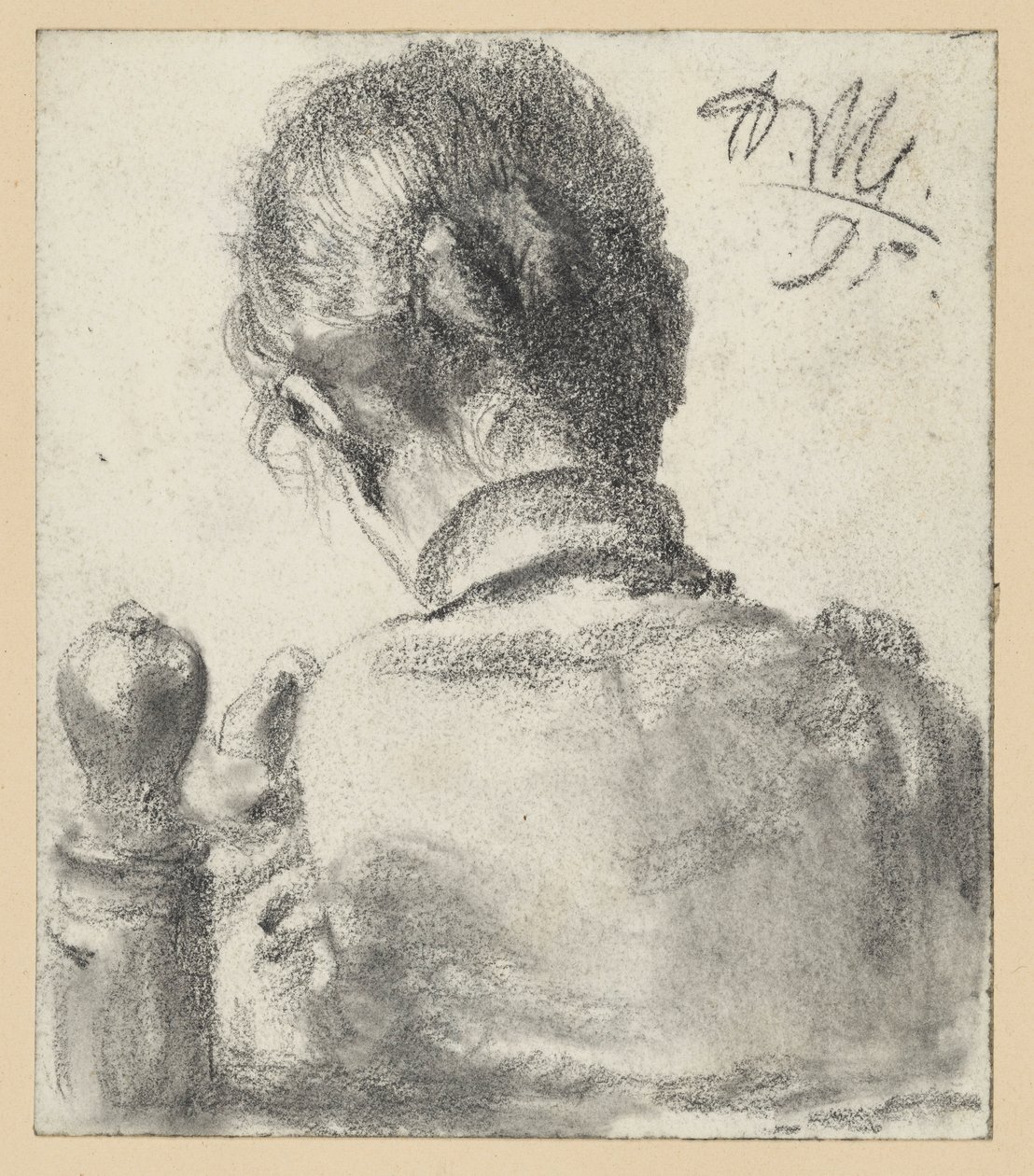 Bagfra-billede af en kvinde, der sidder på en stol af Adolph Menzel