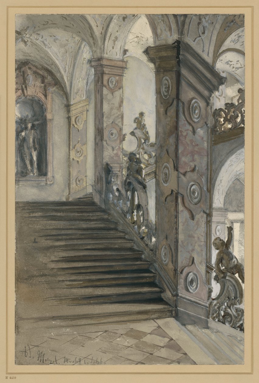 Mirabell Slot, Salzburg, trappeopgang af Lucas von Hildebrandt af Adolph Menzel