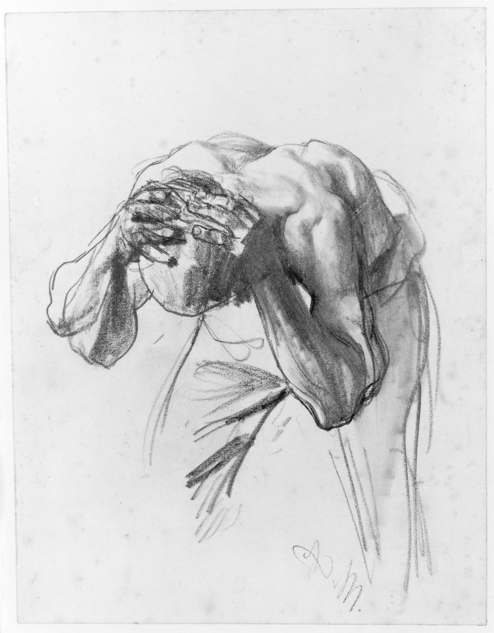En arbejder, der vasker sig. Studie til »Jernvalsværket. Moderne kykloper« af Adolph Menzel