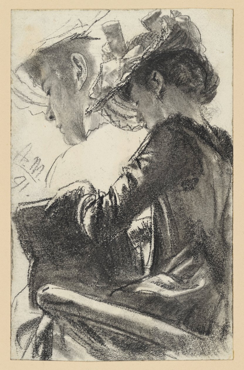 Siddende kvinde med hat, en bog i hænderne, hovedet gentaget af Adolph Menzel