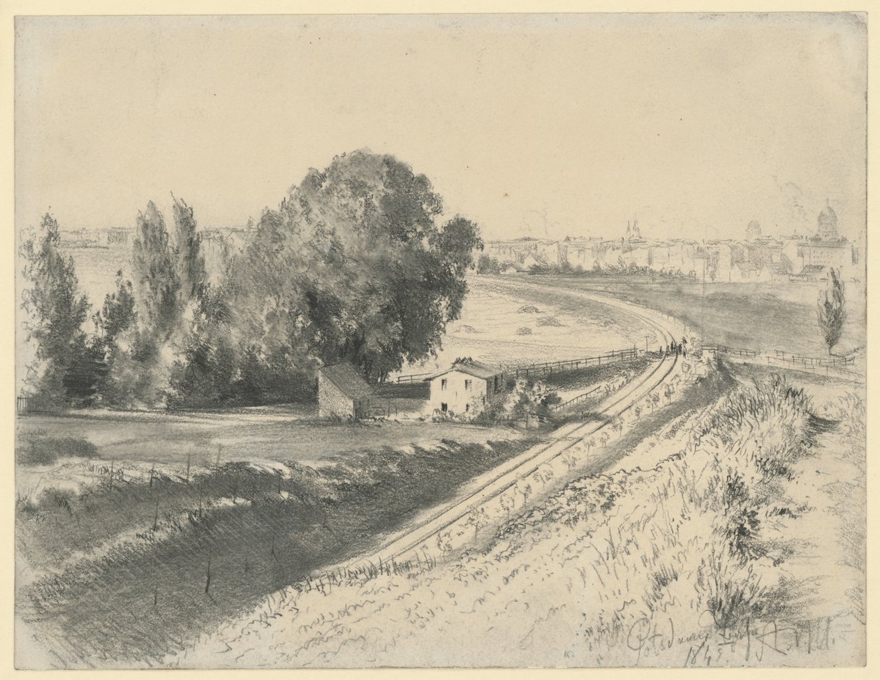 Skitse til billedet »Jernbanen mellem Berlin og Potsdam« af Adolph Menzel