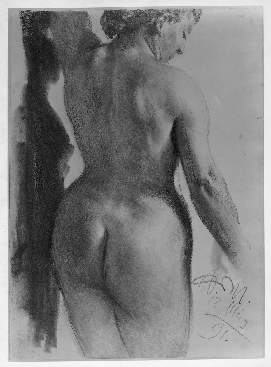 Stående kvindelig nøgenfigur set bagfra af Adolph Menzel