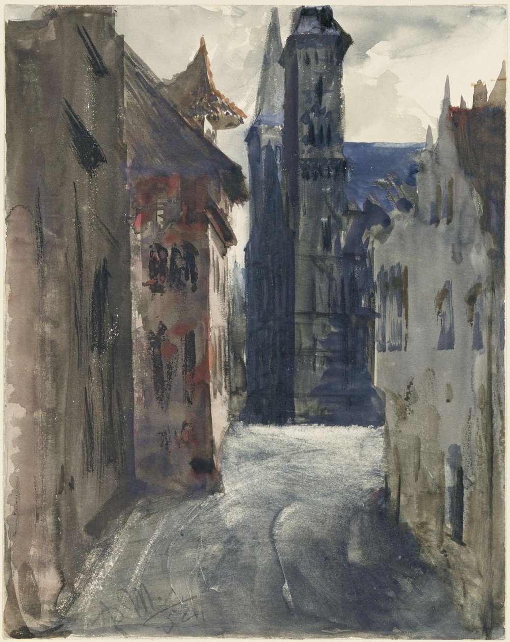 Gaden og St. Sebald-kirken i Nürnberg af Adolph Menzel
