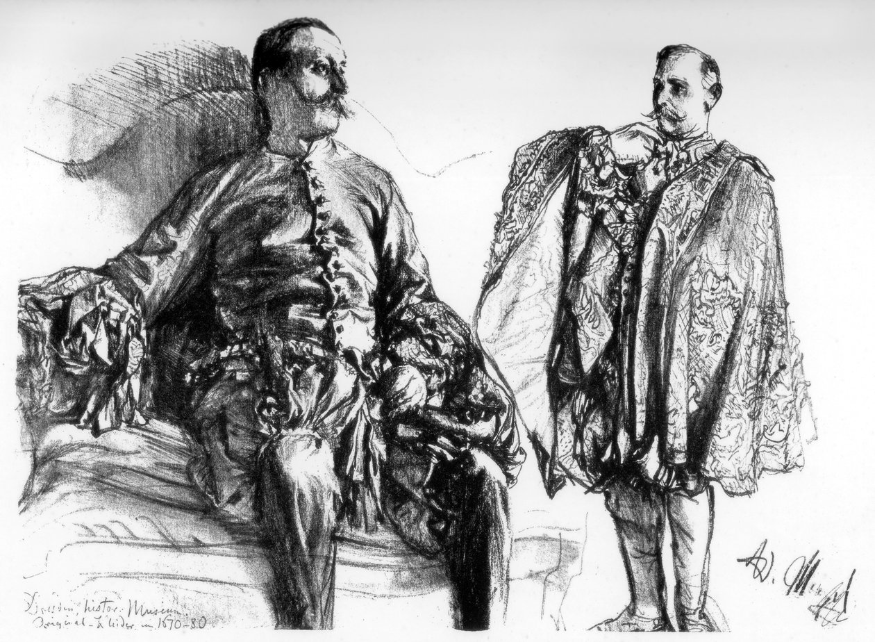Studier af gamle kjoler på levende modeller, c1880-1882. af Adolph Menzel