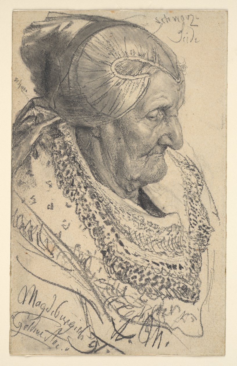 Studie af en gammel kvinde fra Magdeburg af Adolph Menzel