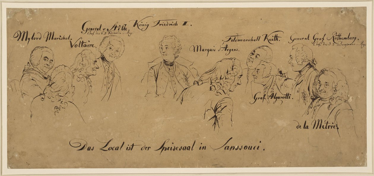 Rundbord: Spisesalen i Sanssouci, personnavne af Adolph Menzel