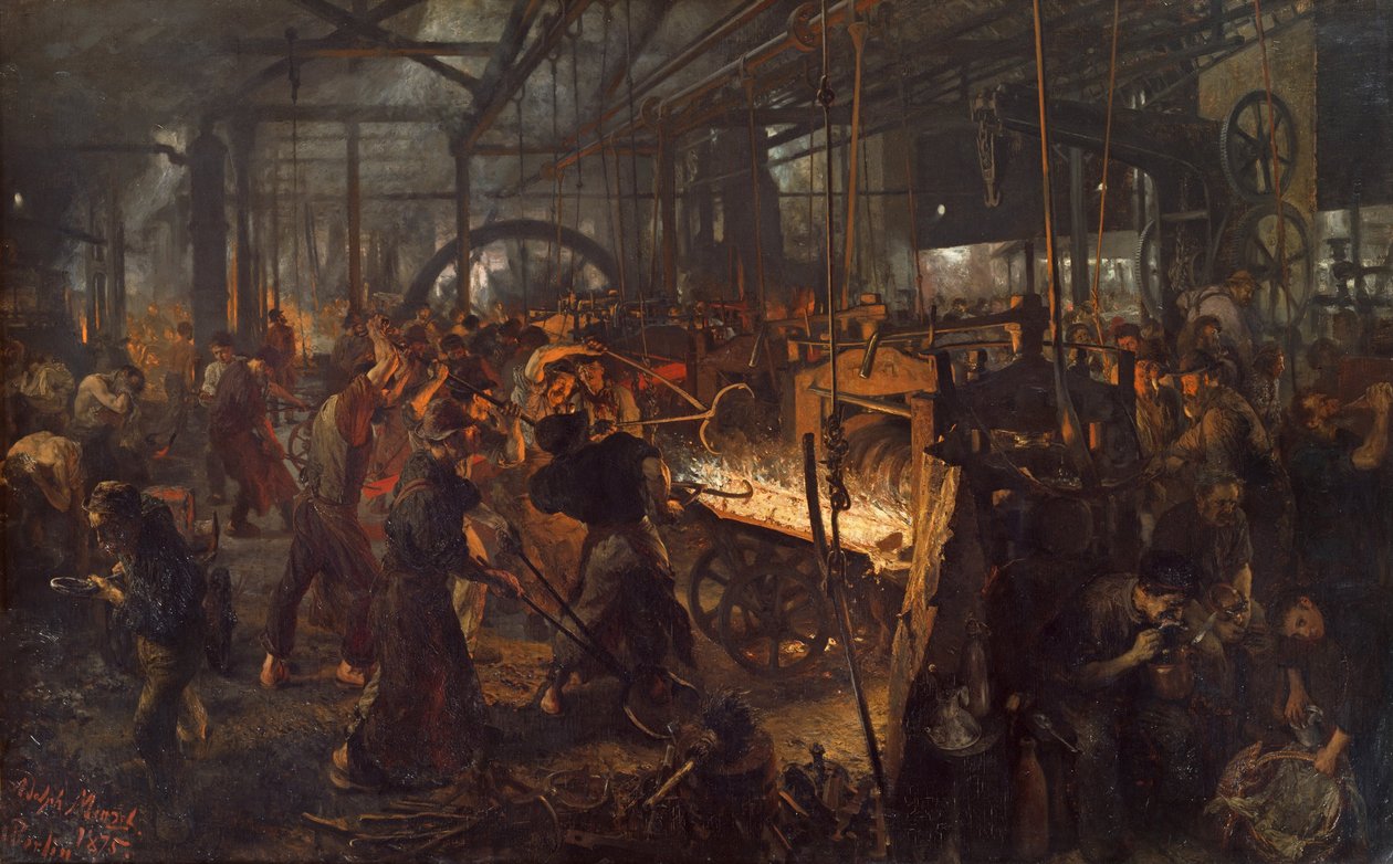 The Iron Rolling Mill Modern Cyclopes, 1873-1875 af Adolph Menzel