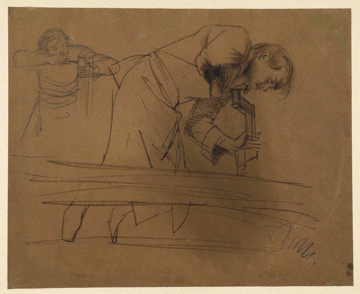 Tømrer, der arbejder med bor og stemmejern af Adolph Menzel
