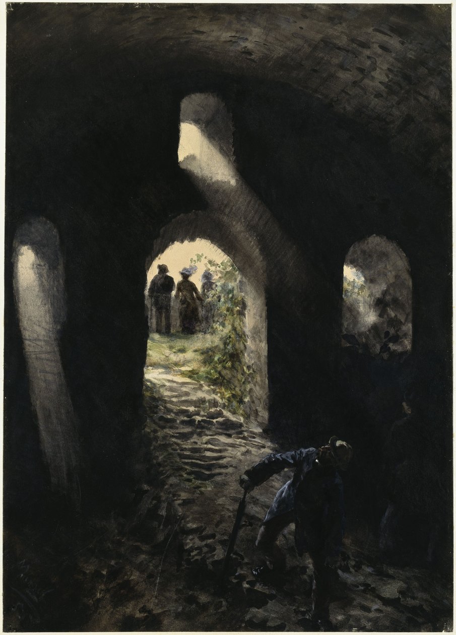 Turister i ruinen Rheinfels af Adolph Menzel