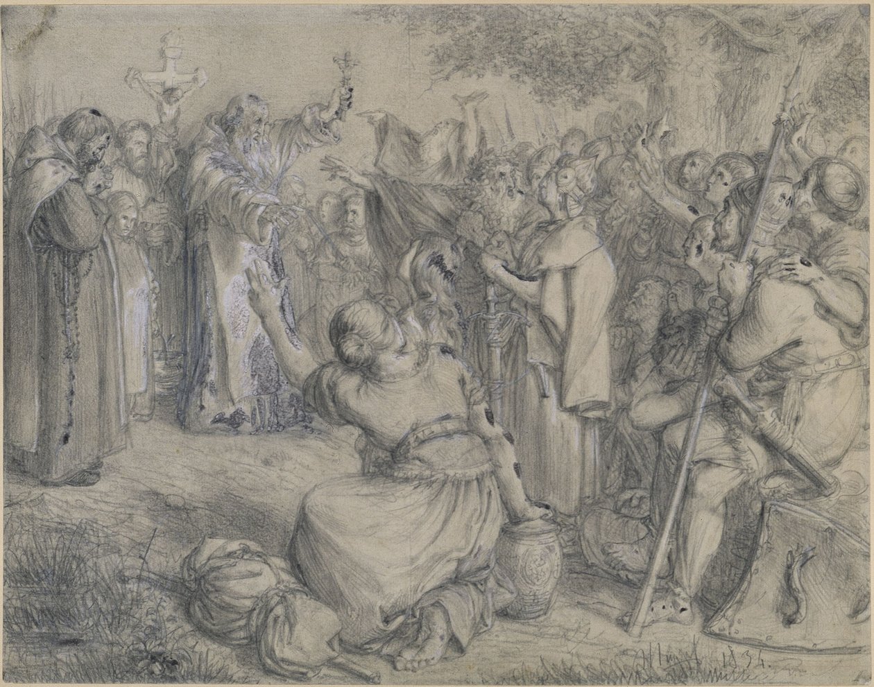 Vizelin forkynder kristendommen for wenderne omkring år 1137. Udkast til »Minder fra den brandenburgsk-preussiske historie« af Adolph Menzel
