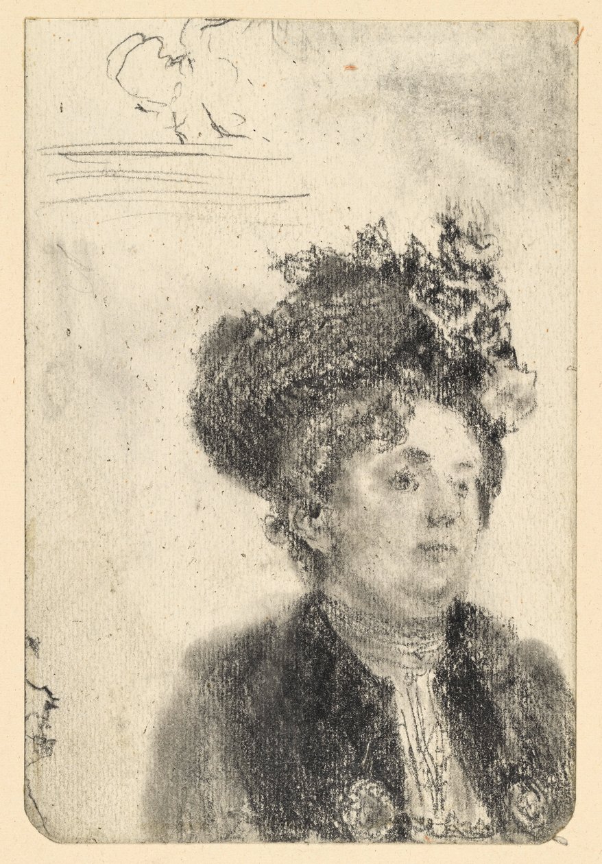 Kvindelig brystbillede med hat af Adolph Menzel