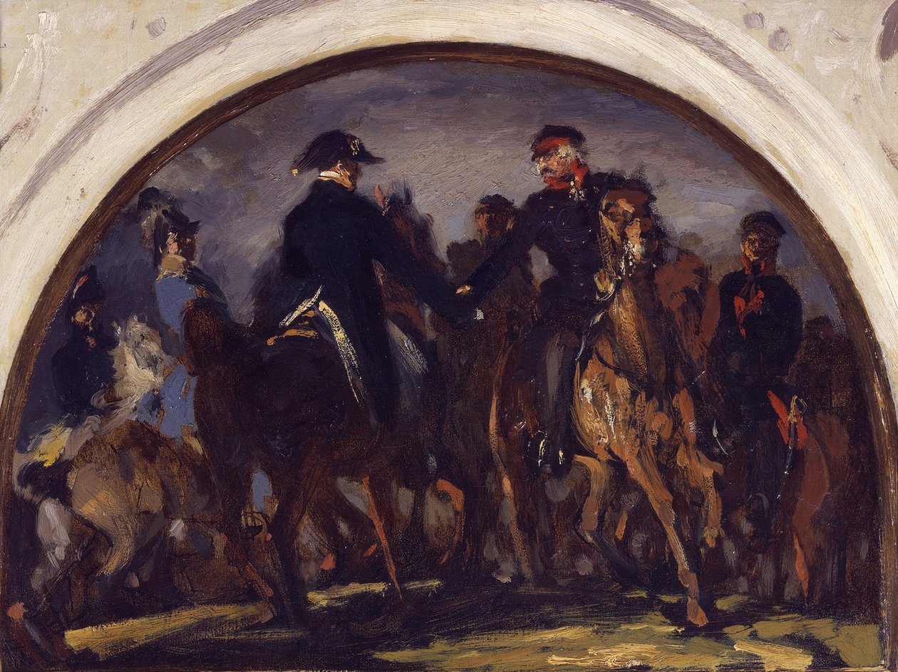 Wellington og Blücher efter slaget ved Belle-Alliance. Oliestudie af Adolph Menzel