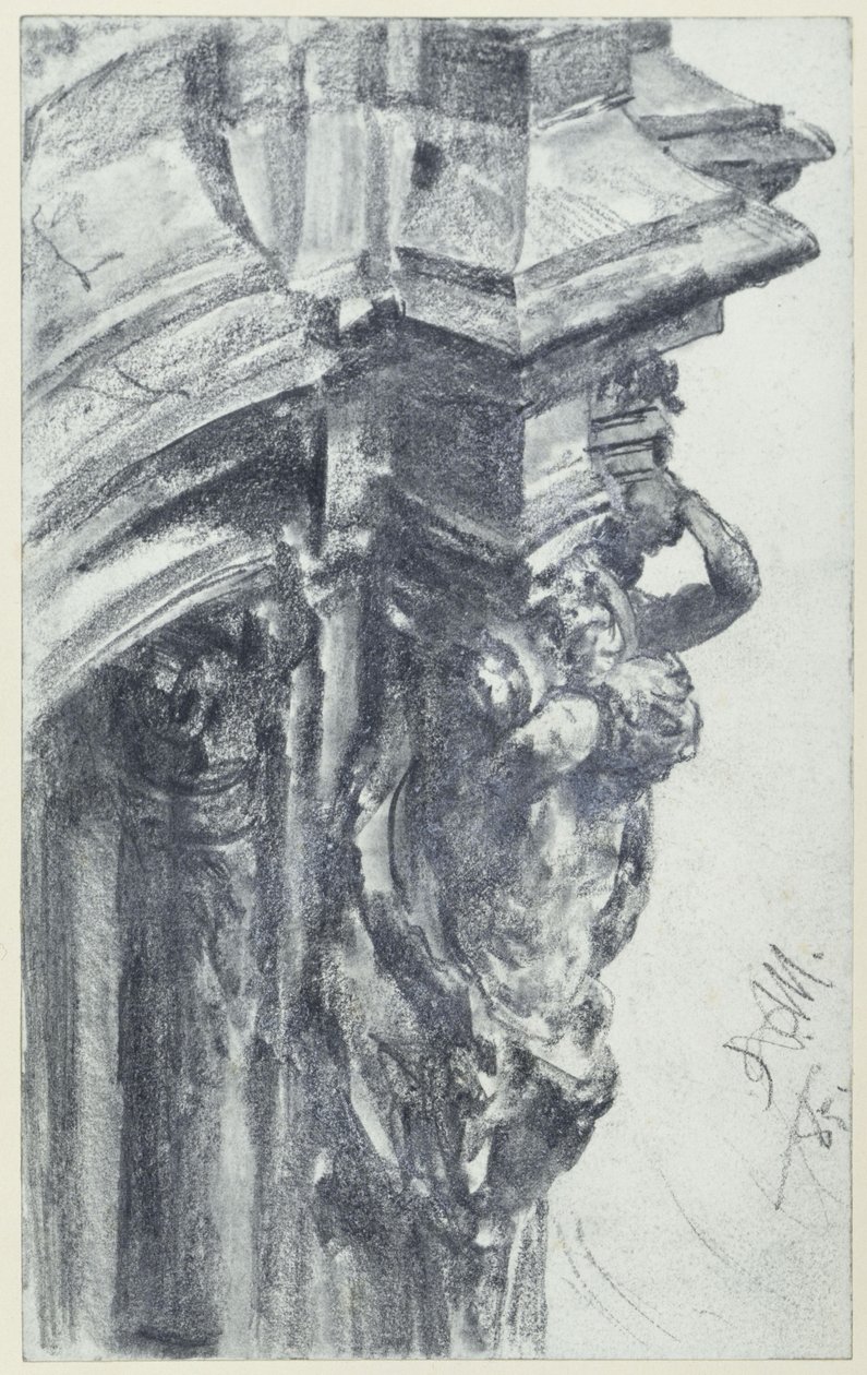 Et vestligt hermepar ved Wallpavillonen i Zwinger i Dresden, set fra Wallterrassen af Adolph Menzel