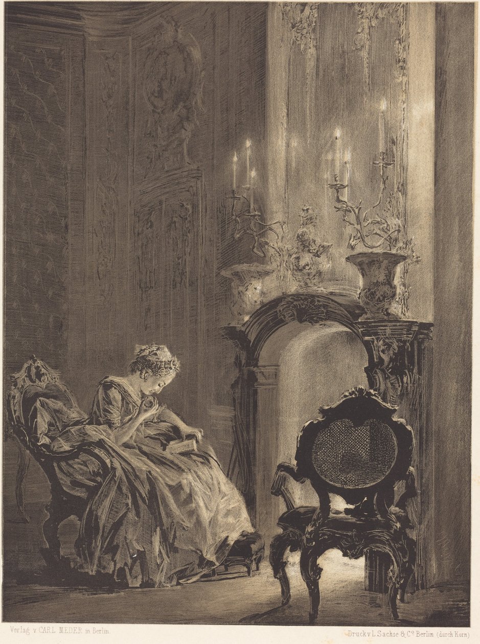 Kvinde foran et bål af Adolph Menzel