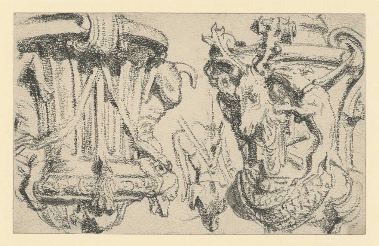 To vaser på balustraden på terrassen ved Moritzburg Slot nær Dresden af Adolph Menzel