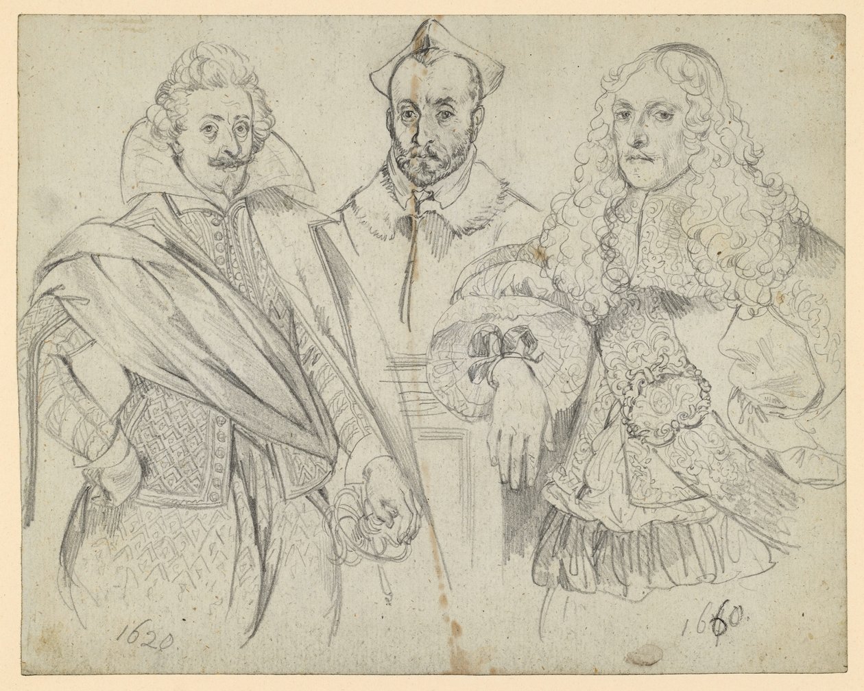 To højtstående gejstlige fra 1620 og 1660, med en kardinal i midten. Eftertegninger af historiske fremstillinger af Adolph Menzel