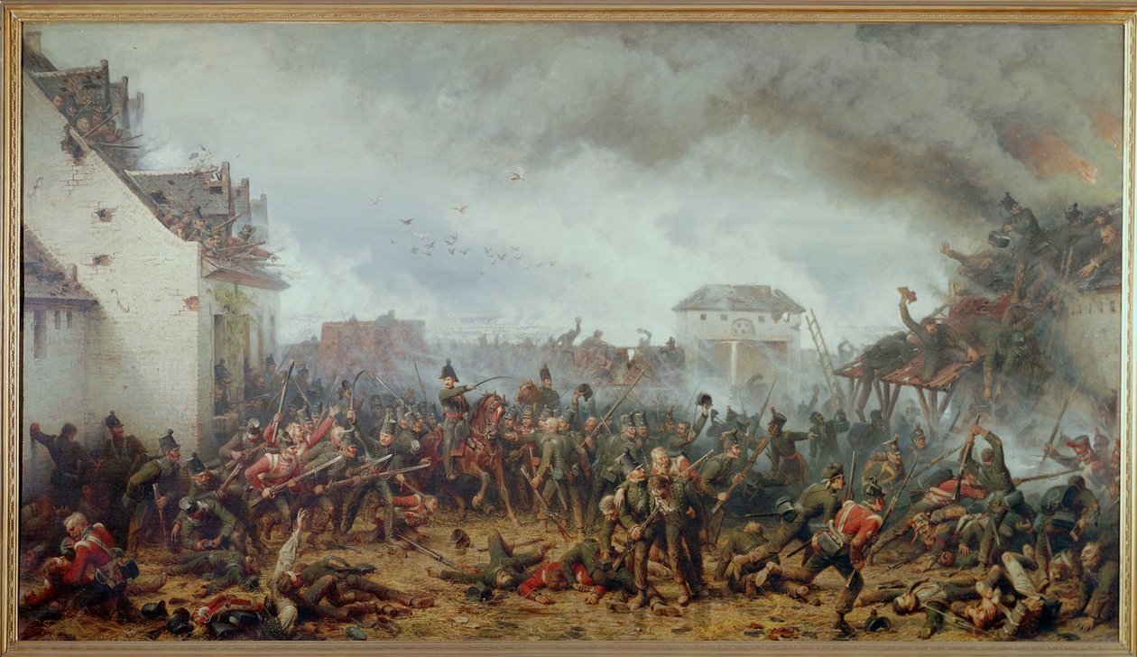 Forsvaret af gården La Haye Sainte, slaget ved Waterloo, Napoleons endelige nederlag (olie på lærred) af Adolph Northen